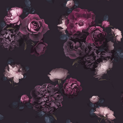 B&Q -  Euphoria Floral Plum Wallpaper