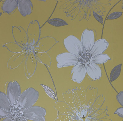 Arthouse Yellow Glitter Samba Floral Wallpaper 699908