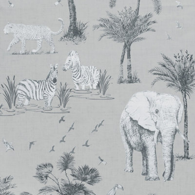 Arthouse Safari Lagoon Grey Wallpaper from B&Q