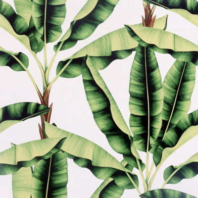 B&Q -  Musa Green Tropical Banana Leaf Realistic Feature Wallpaper 909604