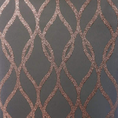 Arthouse Sequin Trellis Charcoal/rose Gold Wallpaper from B&Q
