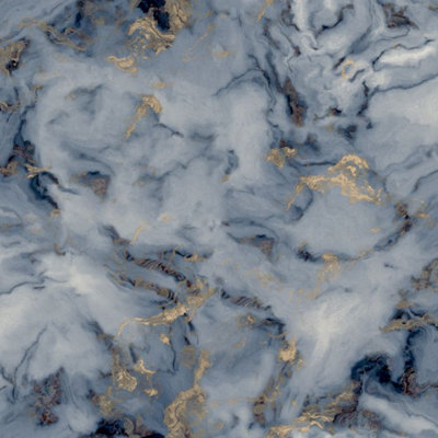 B&Q -  Arthouse Bahia Marble Abstract Swirls Navy/gold Metallic Wallpaper 923000