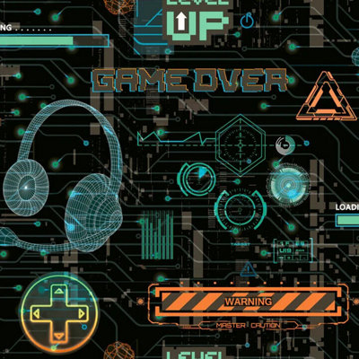 B&Q -  Arthouse Gamer Print Multicolured Neon Kids Teens Wallpaper 923707