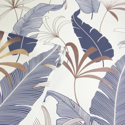 Arthouse Beige/Bronze Selago Leaf Wallpaper Metallic Modern Paste The Wall 10M B&Q