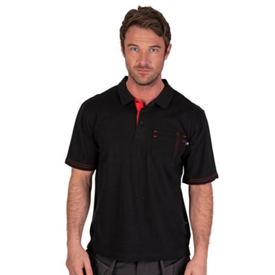 B&Q -  Workwear Mens Chest Pocket Classic Polo ShirtBlackL