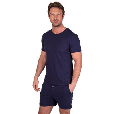 B&Q Light & Shade Mens T-Shirt Shorts Pyjama Set Crew Neck Short Sleeve, Navy, M