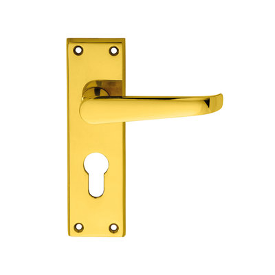 Carlisle Brass Polished Brass Victorian Lever On Euro Lock Backplate (M30Y) from B&Q