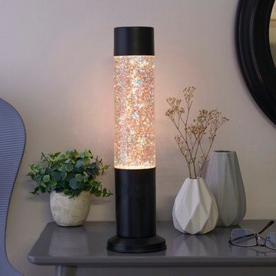 Nova Glitter Lamp Black Base & Bulb from B&Q