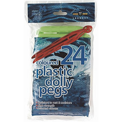 Pack Of 24 Coloured Plastic Dolly Pegs from B&Q