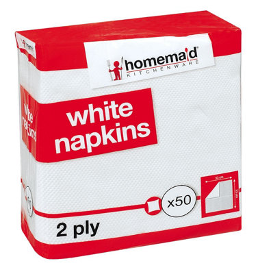 Pack Of 50 White Napkins 33X33Cm 2 Ply from B&Q