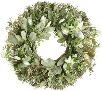 Artificial Green Floral Door Wreath With Eucalyptus And Wildflower Design For Home from B&Q