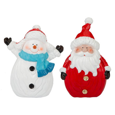 Santa And Snowman Ornaments 16Cm X 13Cm 2 Pack from B&Q