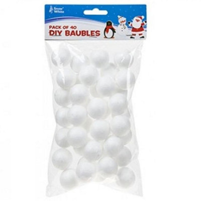 PMS Pack Of 40 Polyfoam White Baubles Make Your Own Christmas Tree Decorations 2.6Cm from B&Q