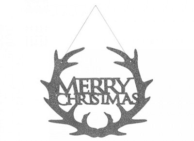 PMS 30Cm Silver Hanging Merry Christmas Sign Plaque from B&Q
