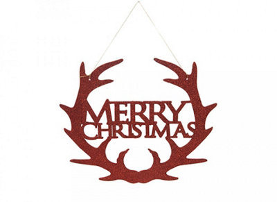 PMS 30Cm Red Hanging Merry Christmas Sign Plaque from B&Q