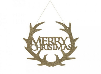 PMS 30Cm Gold Hanging Merry Christmas Sign Plaque from B&Q