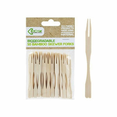PMS Eco Connection Pack Of 50 Disposable Natural Bamboo Skewer Forks from B&Q