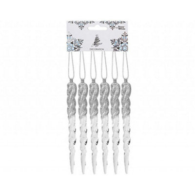 Set Of 6 Hanging Acrylic Icicles Glitter Decoration from B&Q