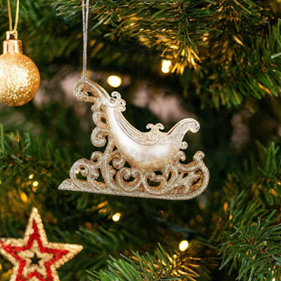 2 Pack Glitter Sleigh Hanging Christmas Tree Decoration from B&Q