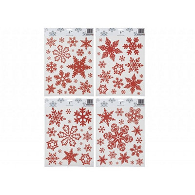 PMS Christmas Decorations Red Assorted Glitter Snowflake Stickers from B&Q