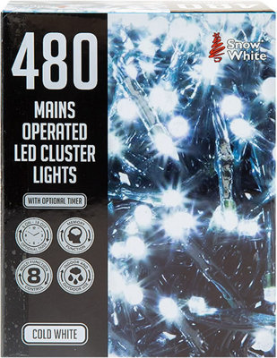 B&Q White 480 Led Christmas Cluster Lights, Cold 6.2M