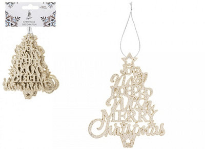 B&Q -  Pack Of 6 Hanging Champagne Gold Glitter Trees For Christmas Decorations