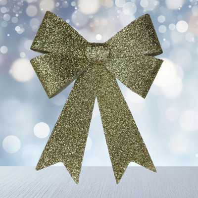 SNOW WHITE Large Gold Tinsel Christmas Bow Gold Tinsel Door Tree Bow Decoration 49Cm from B&Q