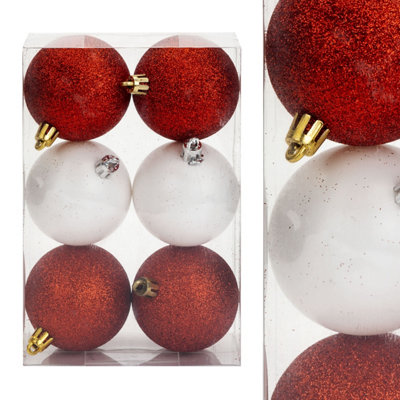 Red & White 6Cm Baubles Assorted (6 Pack)Christmas Tree Decorations from B&Q