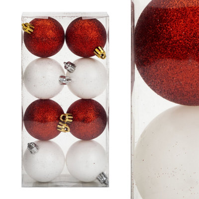 Red & White 5Cm Baubles Assorted (8 Pack)Christmas Tree Decorations from B&Q