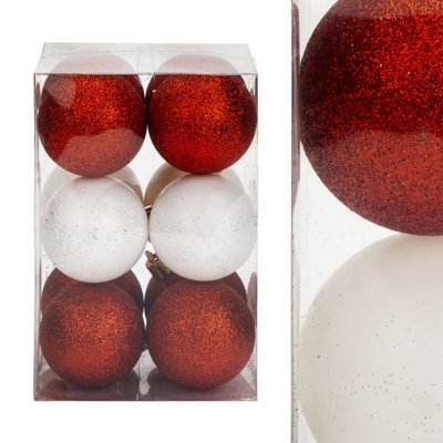 Red & White Baubles Assorted (12 Pack)Christmas Tree Decorations from B&Q