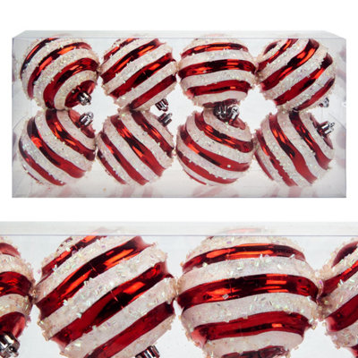  - Red & White Stripe Baubles Candy Cane (8 Pack)Christmas Decorations