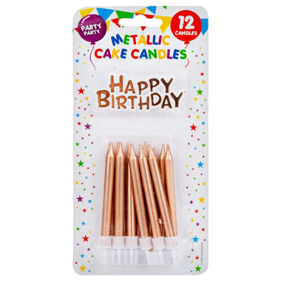 12 Metallic Rose Gold Birthday Cake Candles And Topper Set from B&Q
