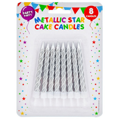 8 Metallic Silver Birthday Cake CandlesParty Supplies (75mm) from B&Q