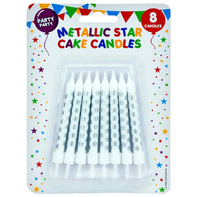 8 Metallic Silver Birthday Cake Candles With Stars() from B&Q