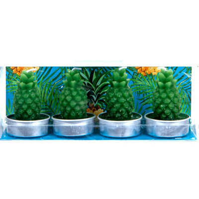 Scented Green Pineapple Tealights Tropical Fruit Candle (4 Pack) from B&Q