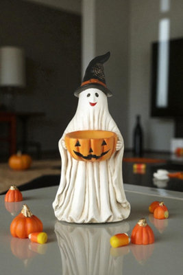 Large Ghost Witch Hat Pumpkin Bowl Ornament from B&Q