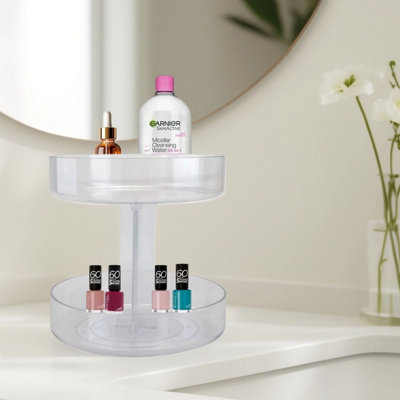 PMS 2 Tier Clear Carousel Make Up Holder Cosmetic Organiser Skincare Storage 21.5Cm from B&Q
