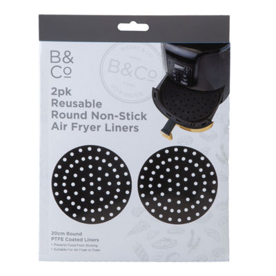 Air Fryer Liner Round 2 Pack Reusable Non Stick Ptfe Liners 20Cm Black from B&Q