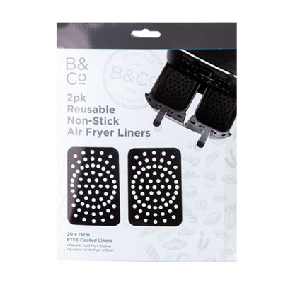 Air Fryer Liner Rectangle 2 Pack Reusable Non Stick Ptfe Liners Black from B&Q