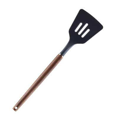  - Slotted Turner Wood Handle Acacia Wooden Heat Resistant Black
