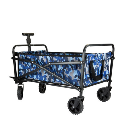 Folding Trolly Cart 40Kg Capacity Collapsible 2 Storage Pouches Blue from B&Q