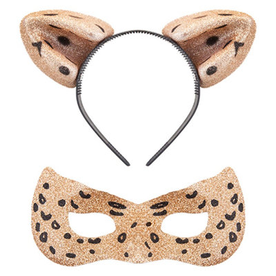 Halloween Cats Ears And Mask Set Halloween Party, Trick Or Treat Gold Glitter