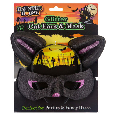 Halloween Cats Ears & Mask Set PartyTrick Or Treat Black from B&Q