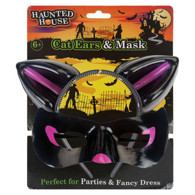 Halloween Cats Ears & Mask Set PartyTrick Or Treat Black from B&Q