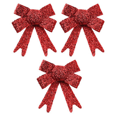 Tinsel Bows X 3 Christmas Decoration X 3 10Cm X 13Cm X 3Cm Red from B&Q