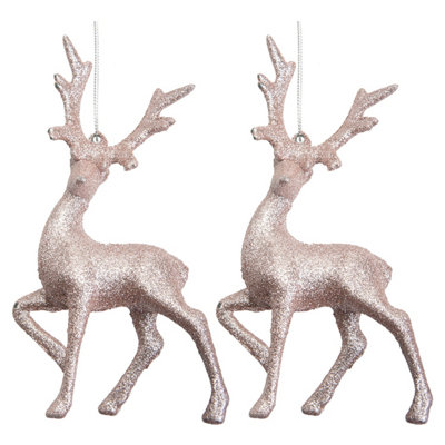 Christmas Tree Decoration Glitter Reindeer 2 Ornament Rose Gold from B&Q