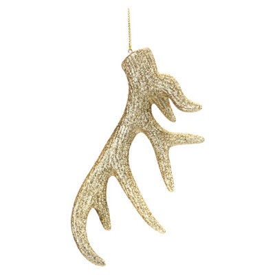 Christmas Tree Decoration Hanging Glitter Stag Antler Ornament Gold from B&Q