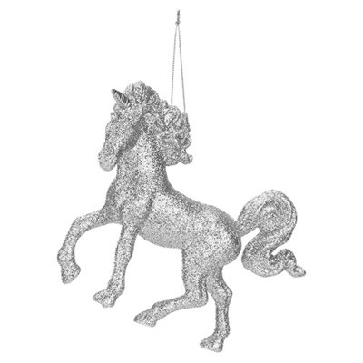 Christmas Tree Decoration Hanging Glitter Unicorn Ornament Silver from B&Q