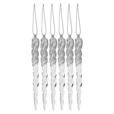 Christmas Tree Decoration Hanging Glitter Snowflake Icicles 6 Silver from B&Q