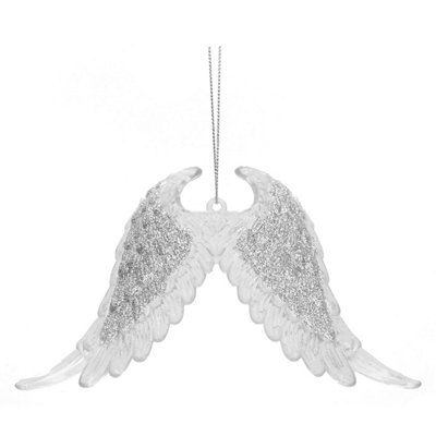 Christmas Tree Decoration Hanging Glitter Snowflake Angel Wings Silver from B&Q